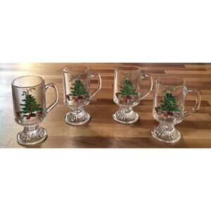 Set Of 4 Tienshan Holiday Hostess Christmas Tree Irish Coffee Mugs Footed